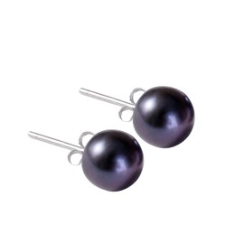 Women's freshwater cultured pearl earrings white buttons 925 Sterling Silver (black2)