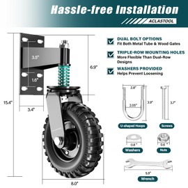 Aclastool Gate Wheel, 15.4 Inch Overall Height, 8 Inch Wheel Diameter, Spring-Loaded Heavy Duty Caster for Metal Tube & Wooden Gates, 700 lbs Capacity, Black, 2 Pack