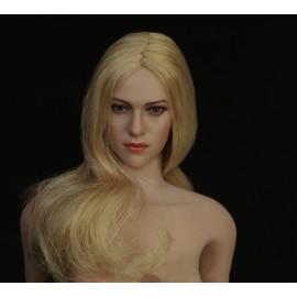 OBEST 1/6 Female Head Portrait, European and American White Skin, Suitable for Female Action Characters, Blonde Hair, Medium and Long Hair