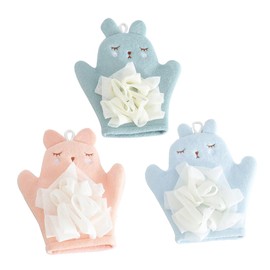 Baluue 3-pack Boys and Girls Bath Mitts Cartoon Shower Glove Set for Bathing Gentle Exfoliating Bathing Glove Adorable Design for Daily Use Random