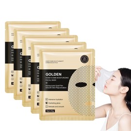 Goldmaske, 24k Gold Gesichtsmasken, 5 Stück 24k Hyaluronic Acid Mask, Hautpflege Gesichtsmasken, Gesichtsmaske Für Damen, Strafft Die Haut, Hellt Sie Auf Und Pflegt Sie