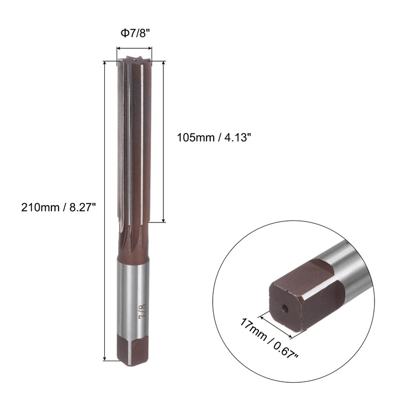 sourcing map 7/8" Hand Reamer H8 Accuracy Alloy Tool Steel