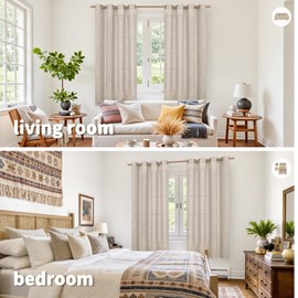 YoungsTex Linen Semi Sheer Curtains 63 Inch Length 2 Panels for Living Room - Light Filtering Drapes with Bronze Grommet Beige Window Treatments for Country Office Bedroom, 52 X 63 Inch