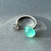 [comimi] Natural Stone Ring, Tourmaline Quartz, Resin Cabochon, Forking, Silver,