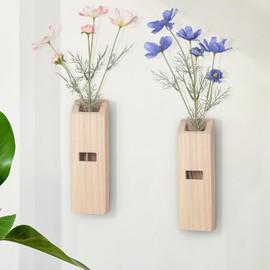 2 Pack Wooden Wall Vase Set, Farmhouse & Boho Wall Decor for Entryway, Hallway, Living Room, Modern Bathroom Decor, Unique Wood Boho Vase for Faux Greenery and Dried Flowers