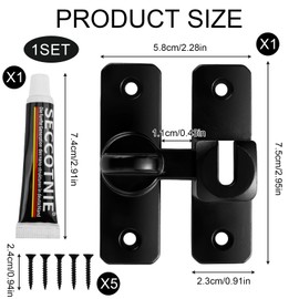 Door Bolt Stainless Steel, 90°/180° Deadbolt Lock Sliding Door Lock, Door Bolt Interior Door Latch, Sliding Bolt Door Latch, Stainless Steel Gate Latch for Garden, Window, Bathroom, Interior Doors,