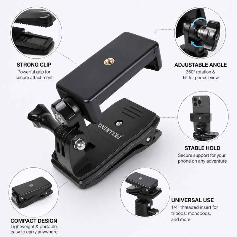 Backpack Strap Phone Holder for Hands-Free Recording – Adjustable Clip