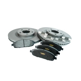 Goodyear | Premium Front Rotors (2) and Brake Pads (4) for Pontiac Vibe (2009-2010); Scion xD (2008-2014); Toyota Corolla (2009-2019); Toyota Matrix (2009-2014).