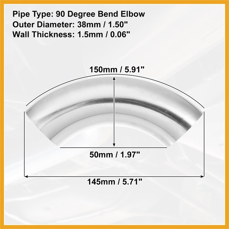 Partuto 2pcs OD 1.5 Inch 90 Degree SS304 Stainless Steel