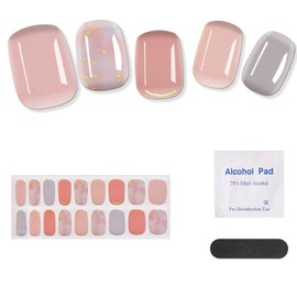 NIUANIUA Gel Nail Stickers, Curing Type, Gel Nails, Just Stick On, Set of 24 Gel Nail Stickers, Pink Brown Marble Gel Nail DIY Kit, Suitable for Nail Art Beginners