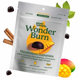 Plant People WonderBurn Metabolism & Cravings Control Gummies, Zero Sugar, Ripe Mango Flavor (60 Count)