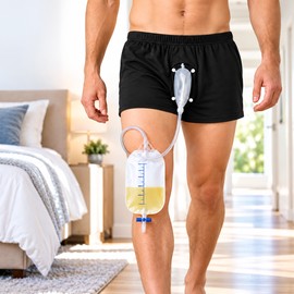 Removable Urine Bag Shorts – Reusable Urinary Collection Underwear with Funnel for Bedridden Patients & Walking Support