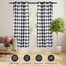 Simple Deluxe Buffalo Plaid Blackout Curtains Panels for Living Room, Bedroom Farmhouse Courtyard Style Room Darkening Thermal Insulated Kitchen Curtains, 37" W x 63" L, Black and White