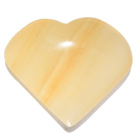 Zenergy Gems [1] One Charged 2" Peruvian Honey Calcite Crystal Hand-Carved Pocket Heart + Selenite Charging Heart [Included]