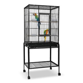 LONABR 53 Inch Removable Wrought Iron Large Bird Cage with Rolling Parrot Cage, Tall Birdcage, Provide Storage Shelf & Habitat for Parakeet Cockatiels Budgies Lovebirds Canary Small Parrots, Black