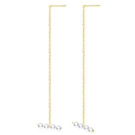 MicLee Women's 925 Sterling Silver Tassel Lunge Pearl Earrings Drop Earrings Pull Through Earrings Fashion Versatile Earrings with Gift Bag Super Christmas Gift, Silver