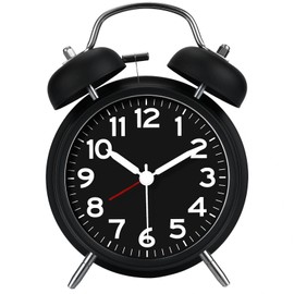 AKCISOT Loud Alarm Clock for Heavy Deep Sleepers, 4.5 Inches Analog Metal Twin Bell Clocks Battery Operated with Backlight for Bedroom Bseide, Old Fashioned for Desk Home Decoration (Black)