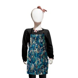 Lunarable Abstract Apron, Nautical Elements Compass Helm Ship Boat Waves Marine Sea Fishing Coast, Small Apron Bib with Adjustable Ties for Baking Painting, Small Size, Blue Turquoise Aqua