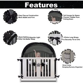 JOINSI Baby Safety Crib Tent - Crib Canopy to Keep Infant from Climbing Out, Pop Up Mesh Net with Organizer