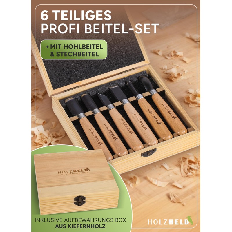 HOLZHELD - 6 Piece Woodworking Chisel Set for Hobby Craftsmen
