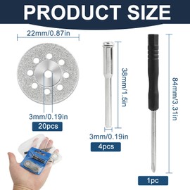 20Pcs 22mm Diamond Cutting Wheel Mini Metal Cutting Discs with 3 mm Mandrel and Cross Crystal Screwdriver for Dremel Rotary Tool Precious Stones Jade Marble Gemstones Glass Ceramics Cut Off