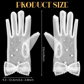 CIATBYYJ Short Bridal Gloves, White with Pearls, Satin Gloves, Tea Party Tulle Lace Gloves, Women's Party, Wedding, Tea Party, Prom, Clothing Accessories