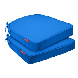 Pcinfuns Outdoor Chair Cushions 17"x16"x3" Set of 2,Memory Foam Seat Cushion for Patio Furniture with Ties,Removable Cover Hidden Zipper Round Corner for Yard Garden,Sky Blue