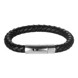 STEFWD Cremation Bracelet For Ashes Of Loved Ones Engravable Stainless Steel Memorial Urn Bangle Women Men Black/Brown Leather Bracelet Keepsake Jewelry(Black Leather-20cm)