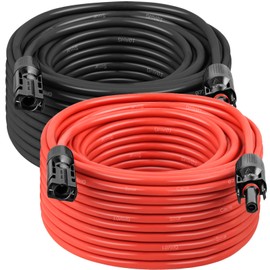 MOOKEERF Solar Panel Extension Cable - 10AWG 50FT Solar Wire with Waterproof Male & Female Connectors for RV, Home, Boat, Car (Red + Black)