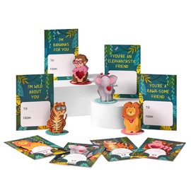 Lovepop Valentine’s Day Safari Animal Cards for Kids - 24 Pack of 3D Playpop Explorers for School Classroom Gift Exchange - 3" x 2.5" x 2" Assorted Pop-Up Characters for Boys and Girls