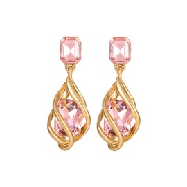 Square Crystal Dangle Earrings for Women Gold Spiral Twist Crystal Drop Earrings Rhinestone Statement Earrings Prom Pageant Jewelry Birthday Gift for Women Girls, Zinc, No Gemstone