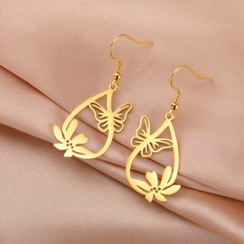 Dreamtimes Geometric Heart Sun Pendant Drop Earrings Stainless Steel Women Hoop Earring Sun Hoop Earrings Hypoallergenic Earrings for Women, Stainless Steel, Not applicable.