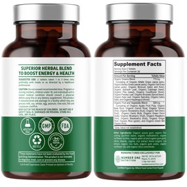 Number One Nutrition Certified Organic Superfood Greens [28 Powerful Ingredients] Natural Super Greens Capsules, Fruit and Veggie Supplement with Alfalfa, Beet Root and Ginger to Support Energy and Immunity, 60 Tablets