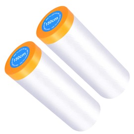 Muf 5 x 65 Feet Plastic Drop Cloth Plastic Sheeting with Masking Tape,Waterproof Protective Masking Film,Prevent Dust Paint for Car,Furniture,Carpet,Floor,2 Pack