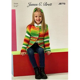 James C Brett JB770 Knitting Pattern Childrens Cardigan in Party Time Chunky, Multi, 20'' - 28''