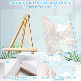 4 Pack Paint by Numbers Kit for Adults - Wooden Easel, National Park Paint by Numbers with Frame, Landscape Adult Painting by Number Kits on Canvas, Easy Oil Painting Arts Gift Wall Decor 8x12inch