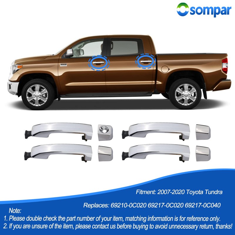Osompar 4PCS Exterior Door Handle Compatible with Toyota Tundra 2007-2020