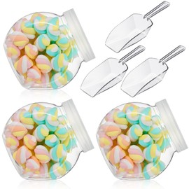 Umigy 4 Sets Plastic Candy Jar with Lid for Candy Buffet with Mini Acrylic Plastic Kitchen Scoop 42 oz Clear Candy Container Plastic Cookie Jar for Kitchen Counter Decorative Plastic Jar with Lid