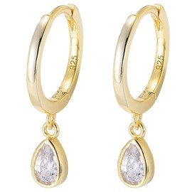 18K Gold Plated 925 Sterling Sliver Huggie Hoop Earrings for Women Ladies Girl Dangle Drop Earrings Cubic Zirconia Gift for Women Mother Dainty Gold Star Earrings (PS-D-STAR)