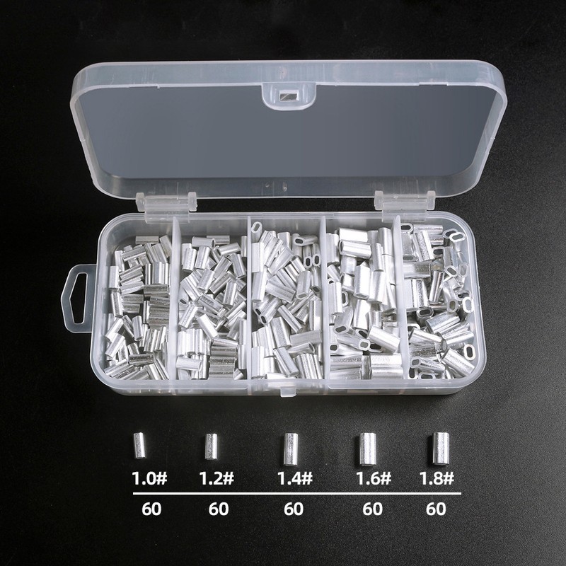 300pcs Aluminum Crimp Sleeves Connector Kit 5 Sizes Double Barrel