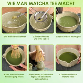 LustLocke Matcha Set, Ceramic Matcha Bowl with Spout, Matcha Tea Set, Matcha Accessories for Home, Office, Tea Room, Matcha Preparation, Gift Idea for Tea Lovers and Beginners, Green, Pack of 7