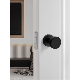Hoconnie Dummy Door Knob, Brushed Satin Brass Dummy Door Knobs Interior, Round Modern Door Handle Interior for Hall Pantry Closet Door Bifold Doors (Black, 1 Pack Dummy)