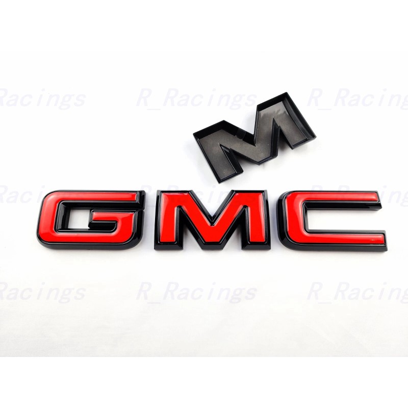Auto Front Only GMC Gloss Black Red OVERLAY Emblem Badge