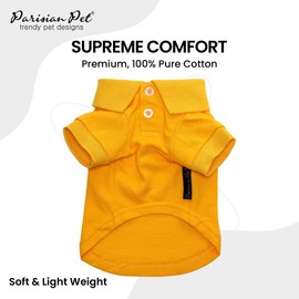 Parisian Pet Dog Polo - Breathable Cotton Shirt in Solid Yellow - Summer Pullover Clothes With Button-Up Collar for Large Dogs L