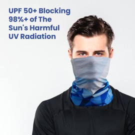 Wet Work Gaiter UPF 50+ Sun Mask Protective Wear with Multifunctional Design for Face, Head, Neck & Hair - Protection Against UV Rays, Dust, Cold, Wind for Hunting, Skiing, Outdoors - Blue Geometric