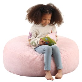 MOMCAYWEX 2-in-1 Kids Round Bean Bag Chair, Fluffy Beanbag with High-Density Foam Fillings for Toddlers, Reading Floor Cushion Chair Corner, 10"x 35", Pink