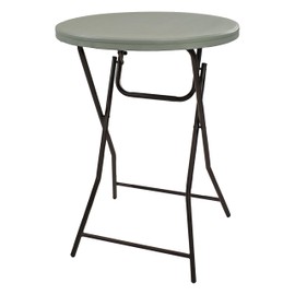 Sunnydaze Plastic Bar-Height Folding Table - Patio Bar-Height Table with Iron Legs and Plastic Top - 31.75" Diameter - Gray