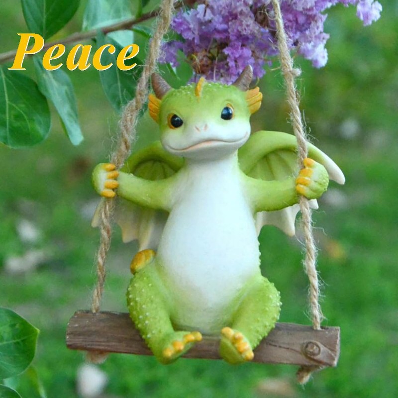 Gemmia Miniature Fairy Garden Dragon Figurines- Swing Dragon Statue
