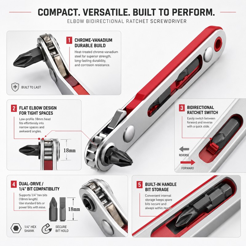 Right Angle Ratchet Screwdriver for Tight Spaces – Compact Dual-Drive
