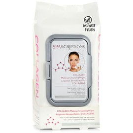 SpaScriptions Collagen Makeup Cleansing Wipes - Anti-Aging Face Wipes - For Hydrating, Firming, Moisturizing Skin (60 Wipes) (1 Pack) with Resealable Travel-Friendly Pack